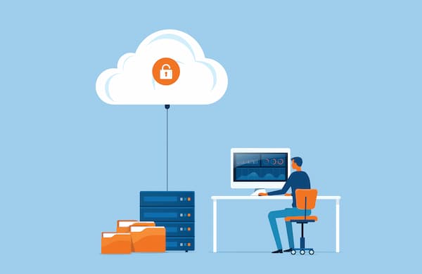 Data i Azure-cloud Guy sending data to the cloud, illustration