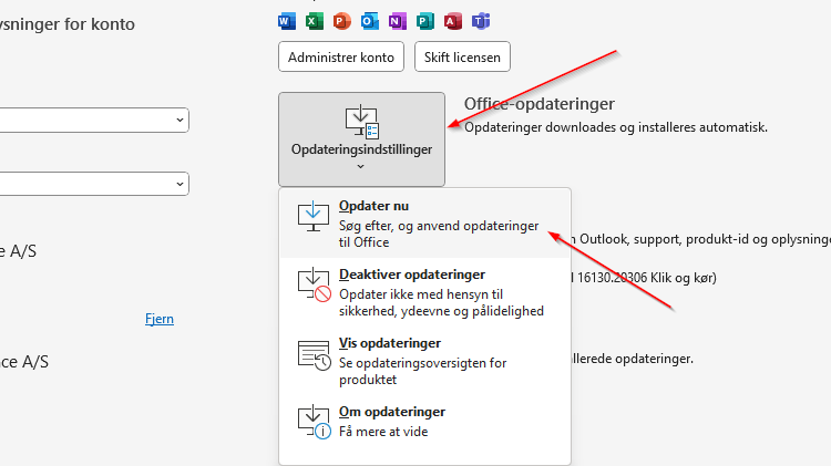 Step 3: Opdatering af Microsoft Outlook